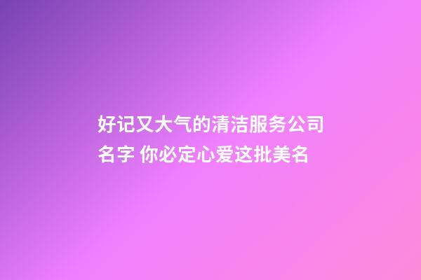 好记又大气的清洁服务公司名字 你必定心爱这批美名-第1张-公司起名-玄机派